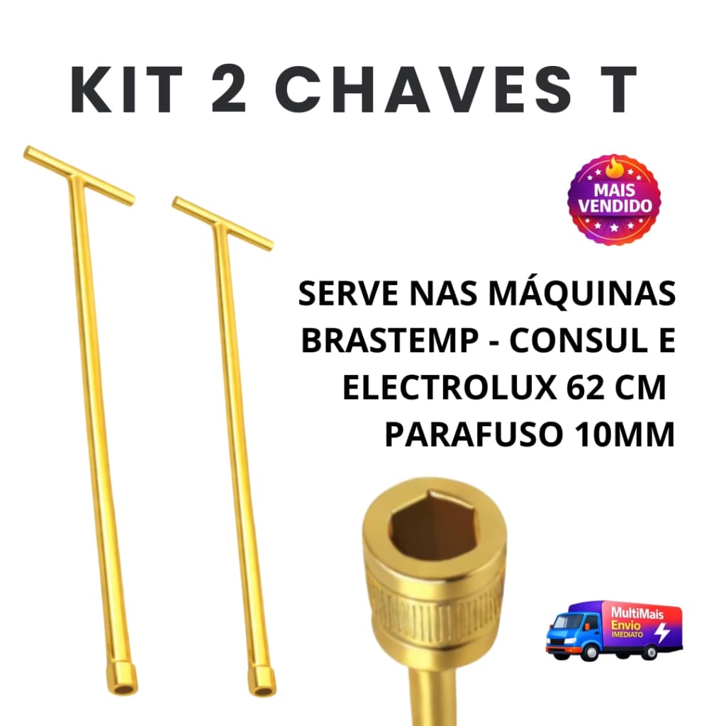 Chave T Universal KIT 2 Peças Para Retirar Agitador de Maquina de Lavar Serve Brastemp Electrolux