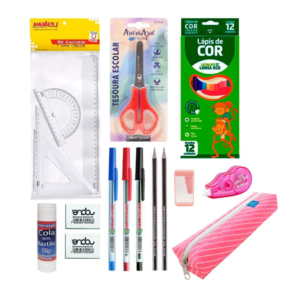 Kit Material Escolar Completo - 17 Itens Várias Marcas