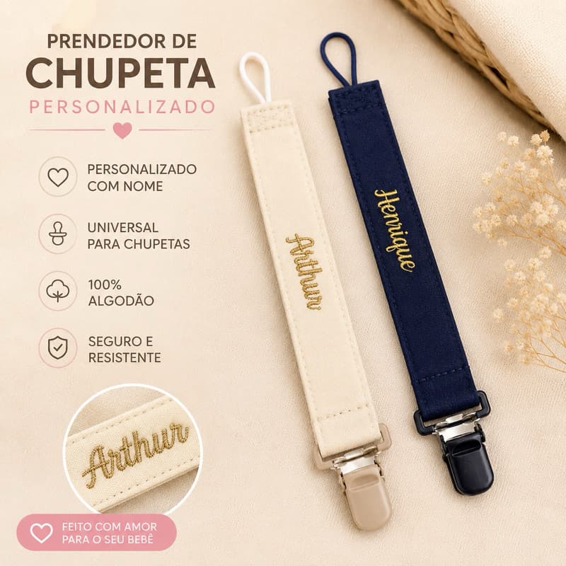 Prendedor de chupeta personalizado com nome (1UNIDADE)
