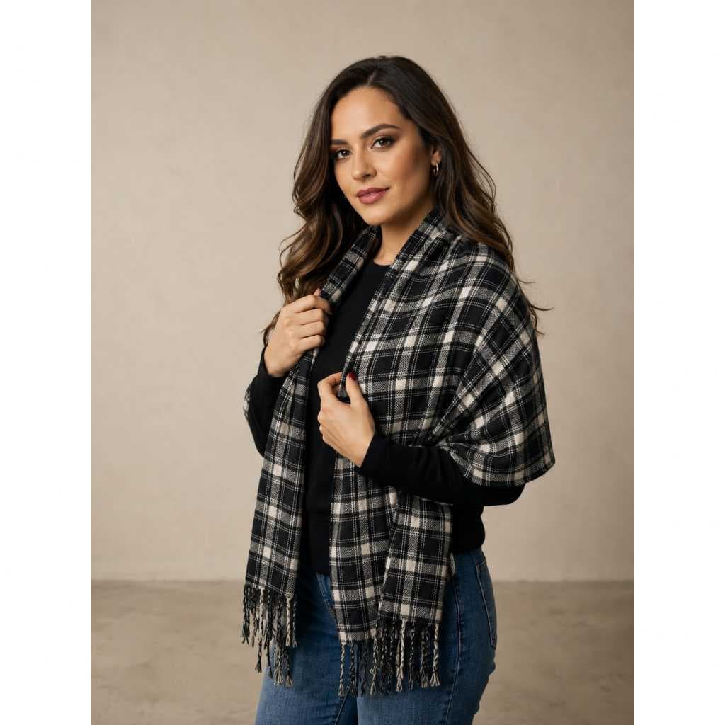 Cachecol Lenço Echarpe Xale Fino Lãzinha Xadrez Feminino Masculino Outono Inverno