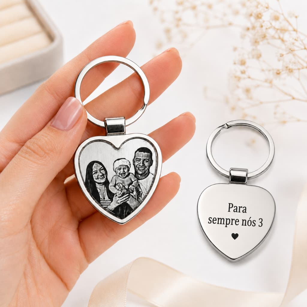 Chaveiro Personalizado Foto Frase Nome Gravação a Laser Aço  Presente Namorada Mãe Casal Filho