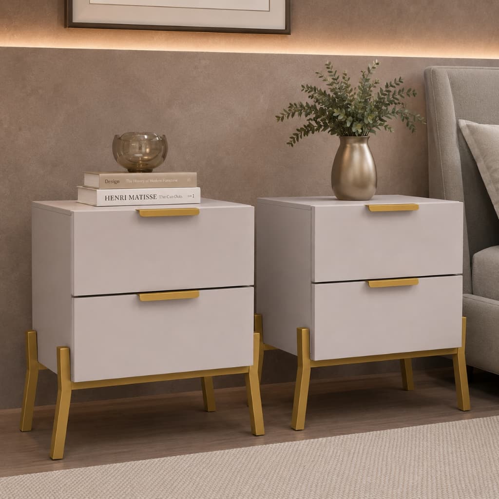 Kit Mesa de Cabeceira Evora Industrial 100% MDF com 2 Gavetas e Pés de Aço em  Metalon  -  LH Móveis
