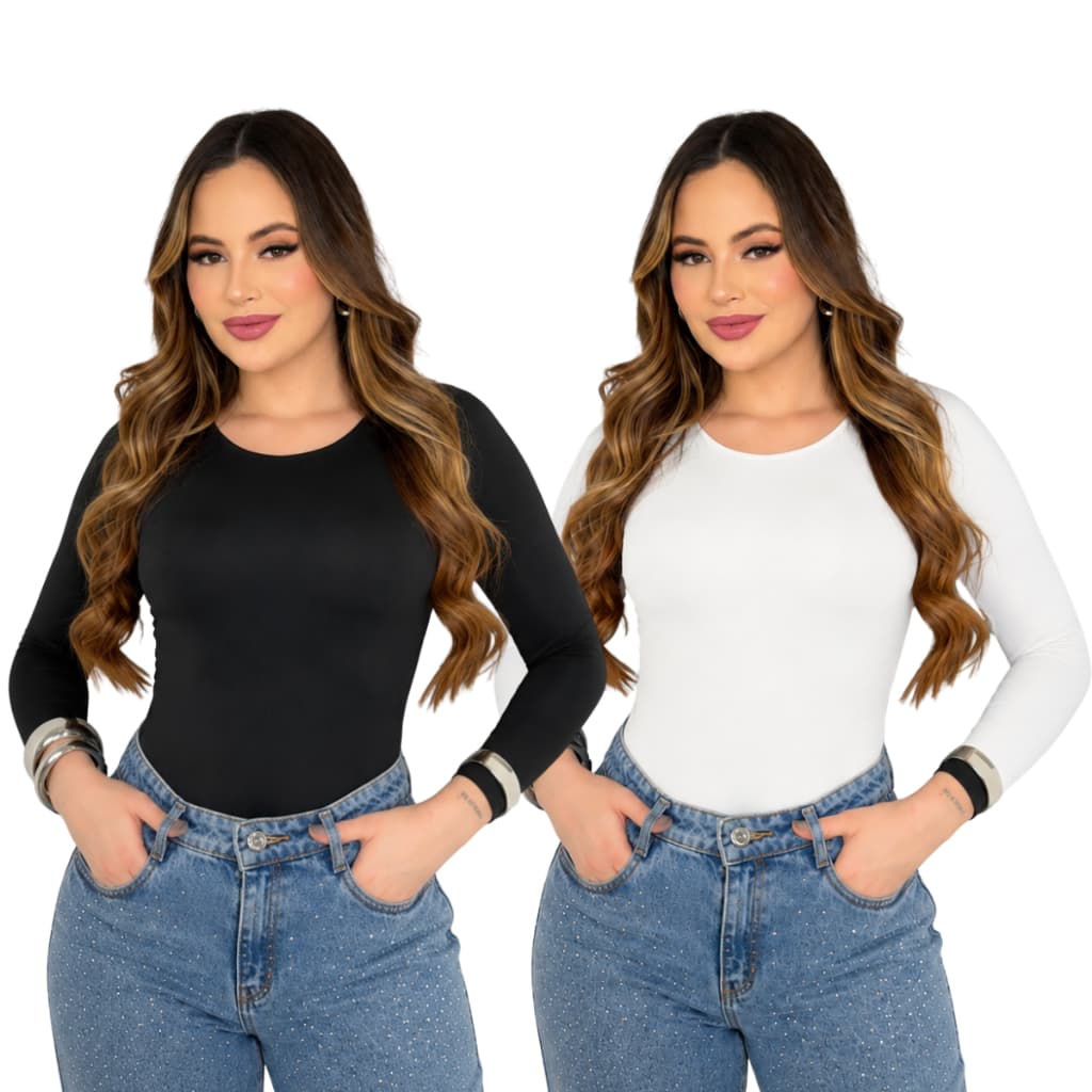 KIT 2 Body Feminino Manga Longa Inverno Forrado Suplex Casual