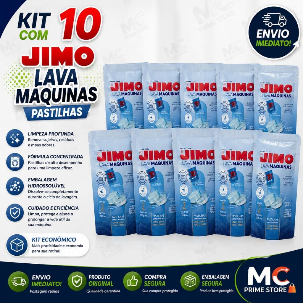 Kit 10 Pastilha JIMO Lava Máquina de Louça Abrilhantadora Remove Odor e Gordura 2x17g