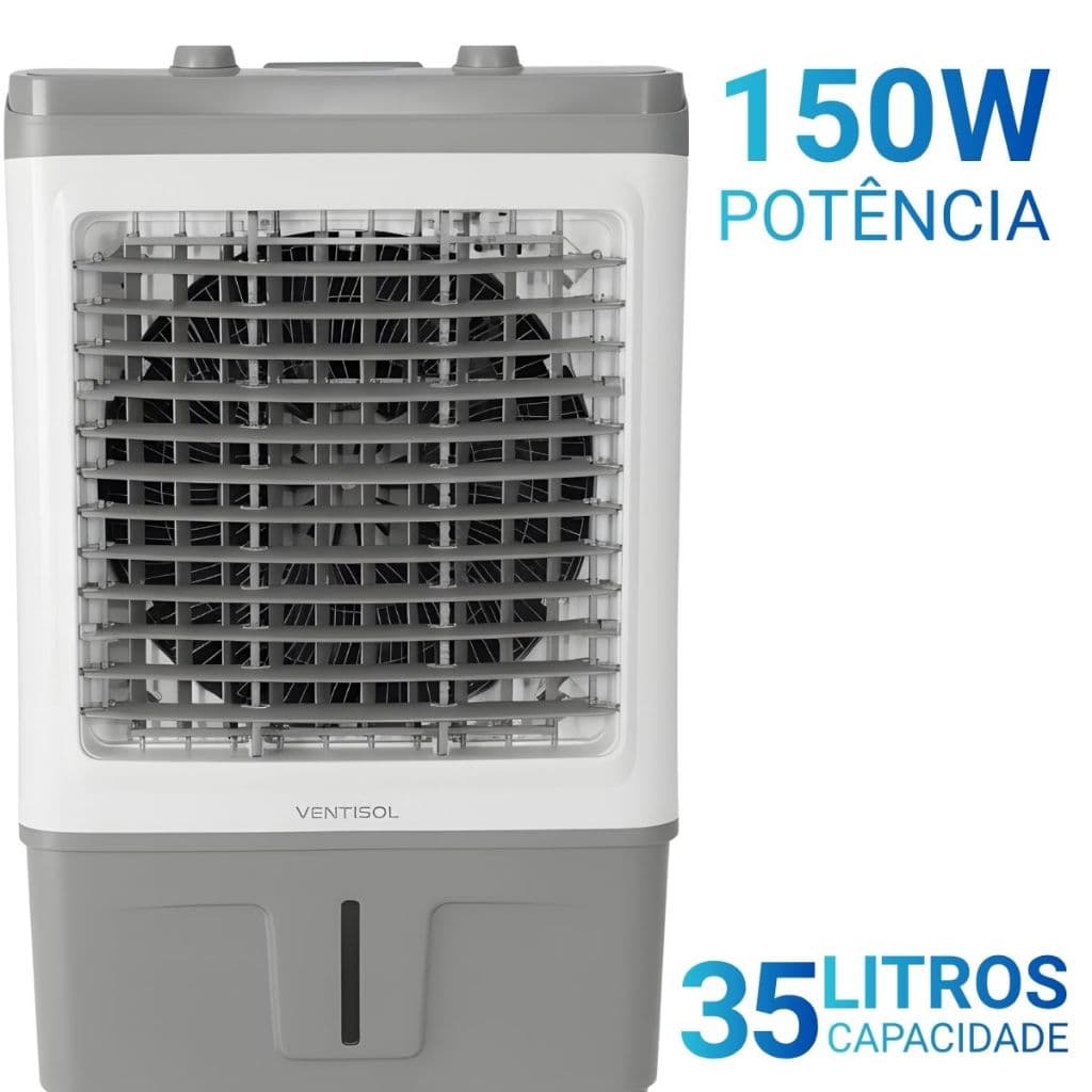Climatizador de Ar Ventisol 35 Litros Portátil 150w Umidificador Ventilador 5 em 1 Filtro Colmeia