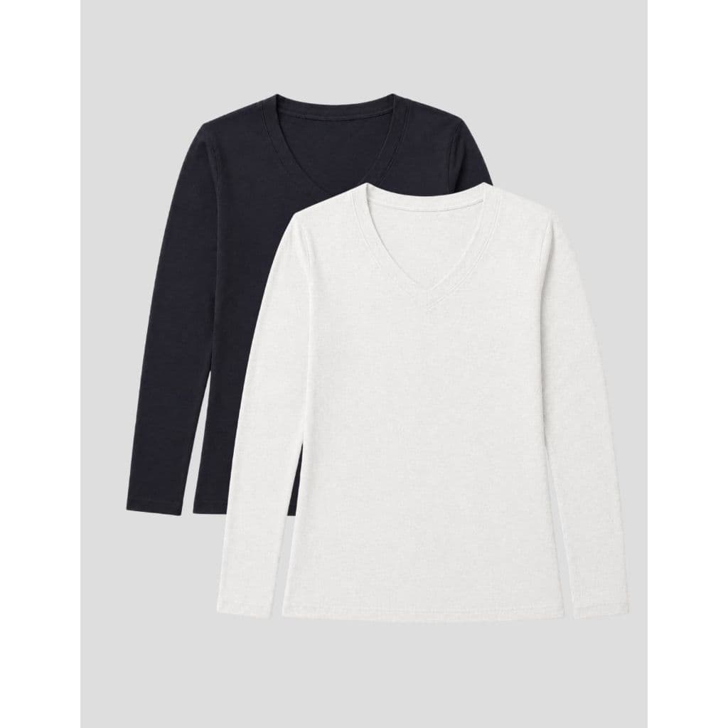 Kit 2 Blusa Manga Longa Gola V Feminina Quentinha Inverno Frio Diário Segunda Pele Moda Feminina