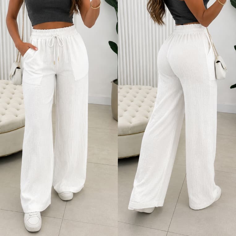 Calça Pantalona Longa Femenina Com Cintura Alta Bolso Inverno Elegante E Basico Anarruga Premium