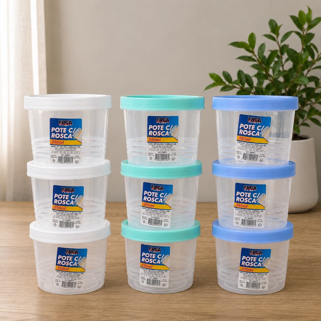 Kit Potes Tampa Com Rosca Porta Alimentos Ótima Vedação 360ml Cores Sortidas BPA FREE