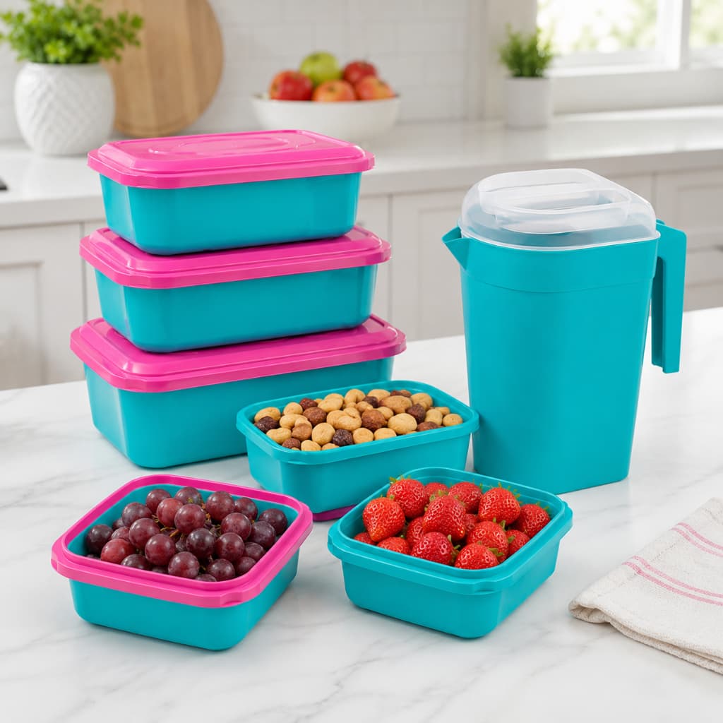 Kit Potes Plásticos De Mantimentos Vasilhas Cozinha Tampa Para Organização