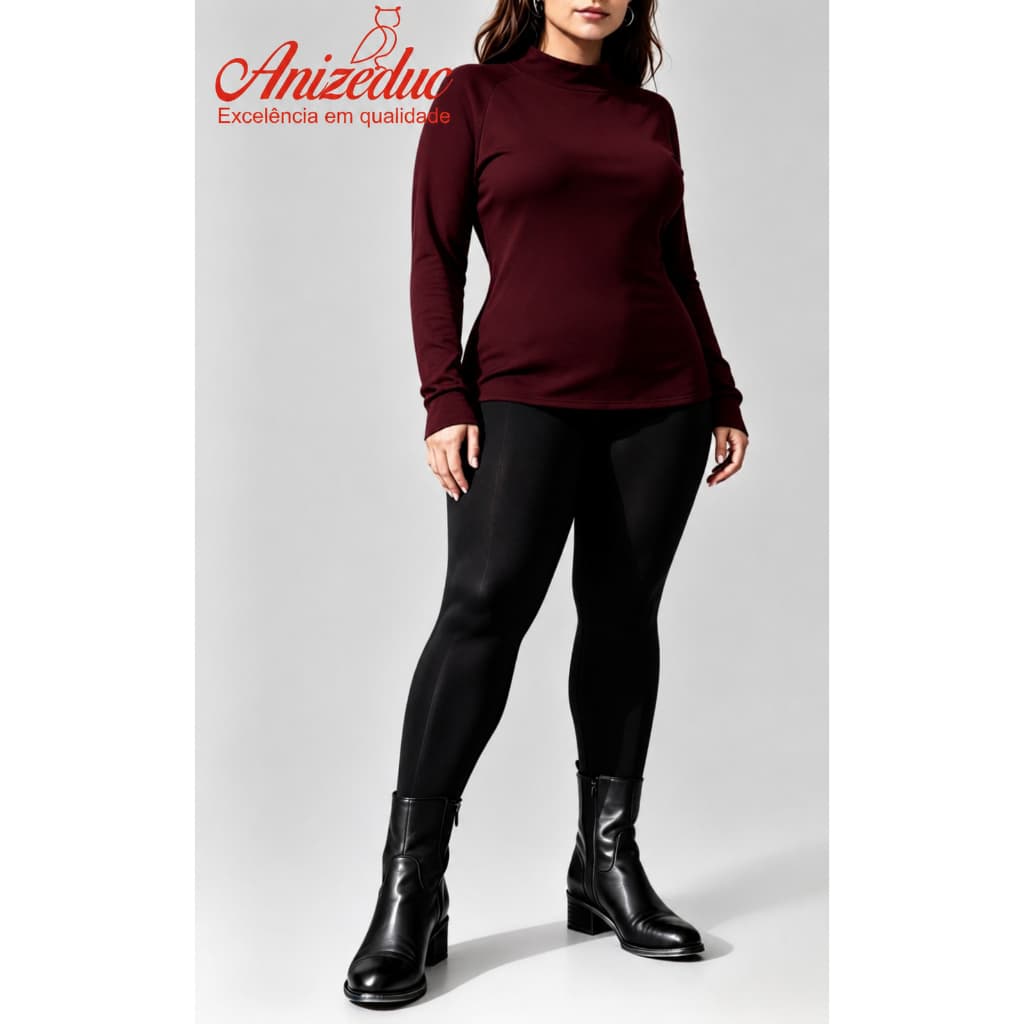 Blusa Feminina Manga Longa Gola Alta Viscolycra Premium Meia Estação. Anizeduc