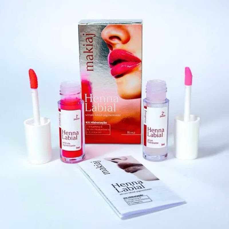 Henna Labial Makiaj Kit Hidratação Película Pigmentante + Gloss Hidratante 3ml