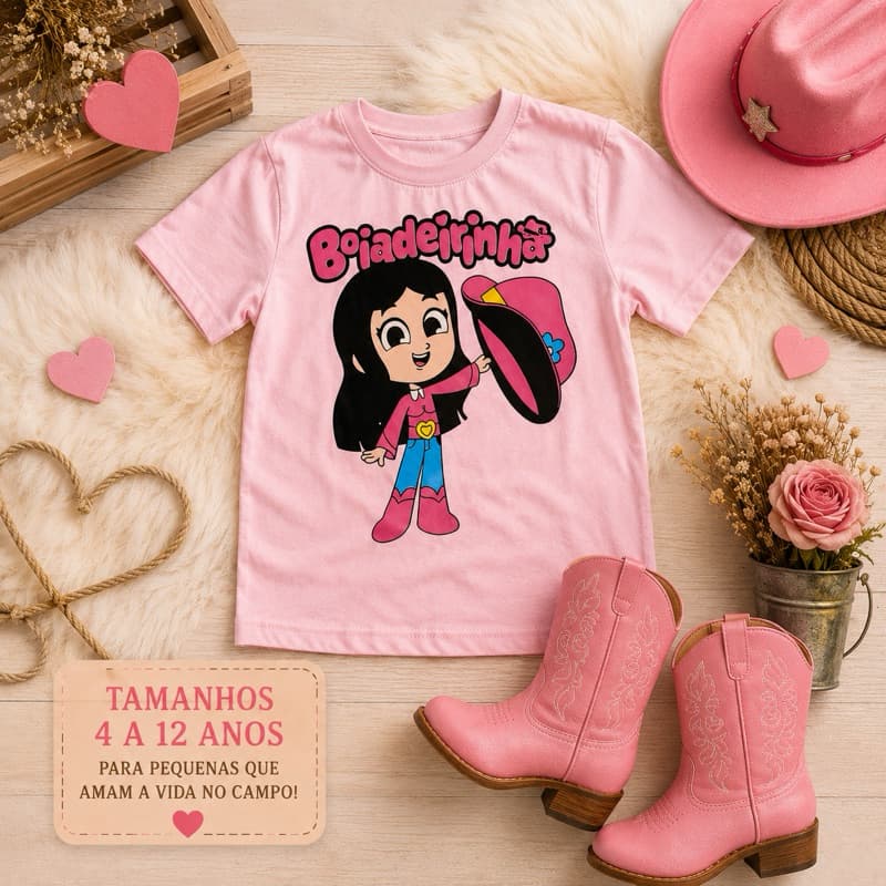 Camiseta Infantil Menina Boiadeira Country Ana Castela Algodão Premium Tam 4 a 12 Estampada Moda Kids Confortável