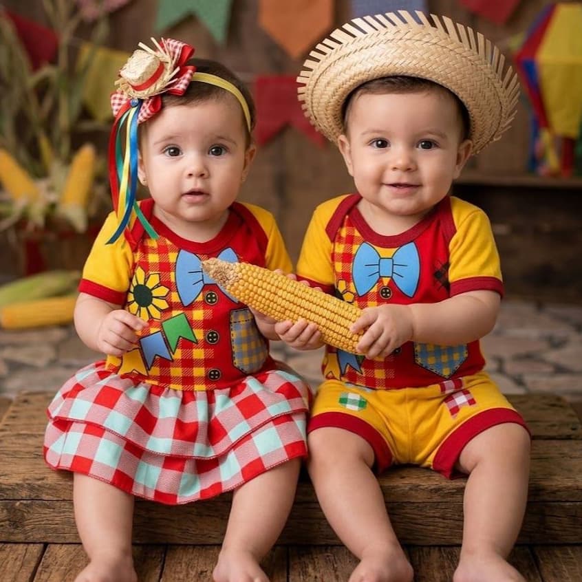 Body Temáticb Junino Bebê Menina e Menino/Gêmeos