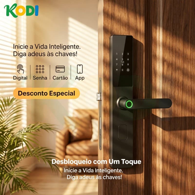 Fechadura Inteligente Biométrica com Teclado Numérico, Tag RFID, Impressão Digital e Chave - M15