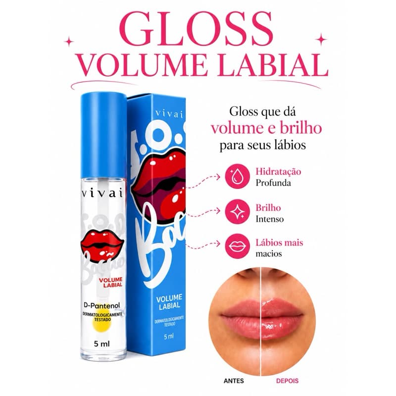 Gloss Labial com Volume Labial – S.O.S Bocão Vivai, Lábios Realçados e Hidratados