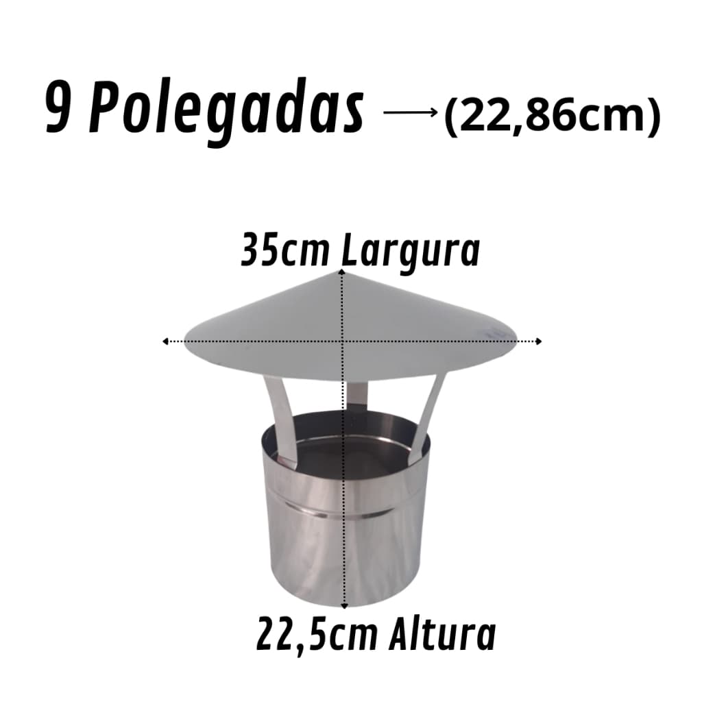 Chapéu Chinês 9" Polegadas Inox 430 para Chaminé, Forno Iglu, Fogão e Churrasqueira Fácil Instalação