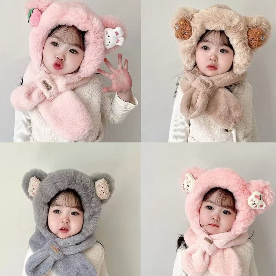 Touca Bichinho Infantil Com Cachecol Para Inverno Térmica Moda Inverno Kids Conforto