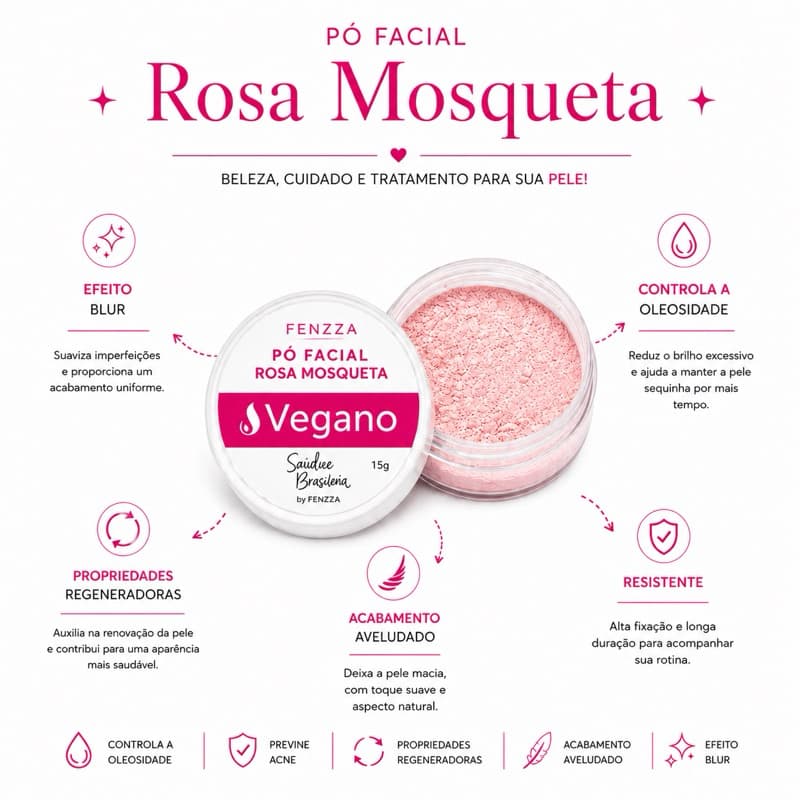 Pó Facial para o DIA A DIA  - Ultrafino com Rosa Mosqueta - Vegano