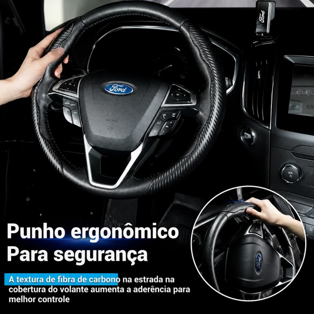 Capa De Volante Universal Protetora De Carbono Antiderrapente Design Premium Acessorio Carro Meio Envolto - COR PRETO