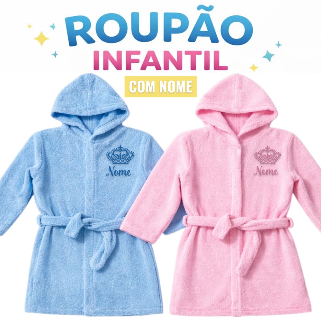 ROUPÃO TOALHA INFANTIL PERSONALIZADO COM NOME BORDADO ATOALHADO 100% ALGODÃO
