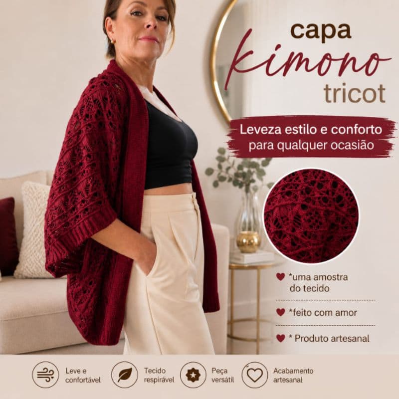 NOVO CASACO KiMONO RENDADO INVERNO TRICÔ FIO ESPECIAL MACIO TAMANHO ÚNICO 40 a 48