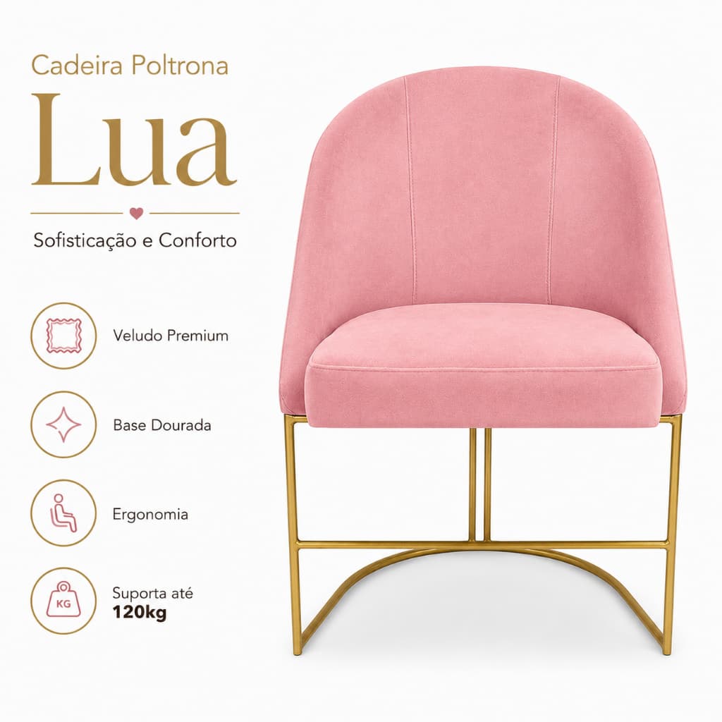 Cadeira para Penteadeira Salão de Beleza Lua Base de Ferro Dourado