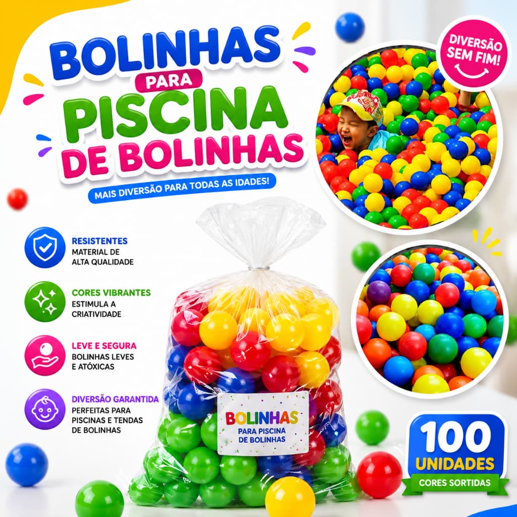 Kit Bolinhas Coloridas Para Piscina 100 Unidades Infantil