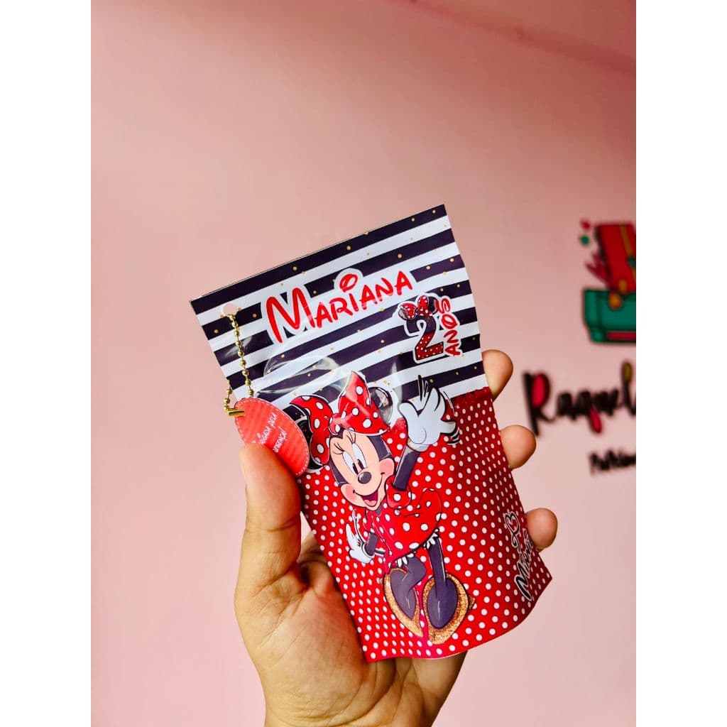 Saquinho Metalizado Ziplock Minnie Vermelha/FAZEMOS TODOS OS TEMAS/Lembrancinha/Menina/Aniversário