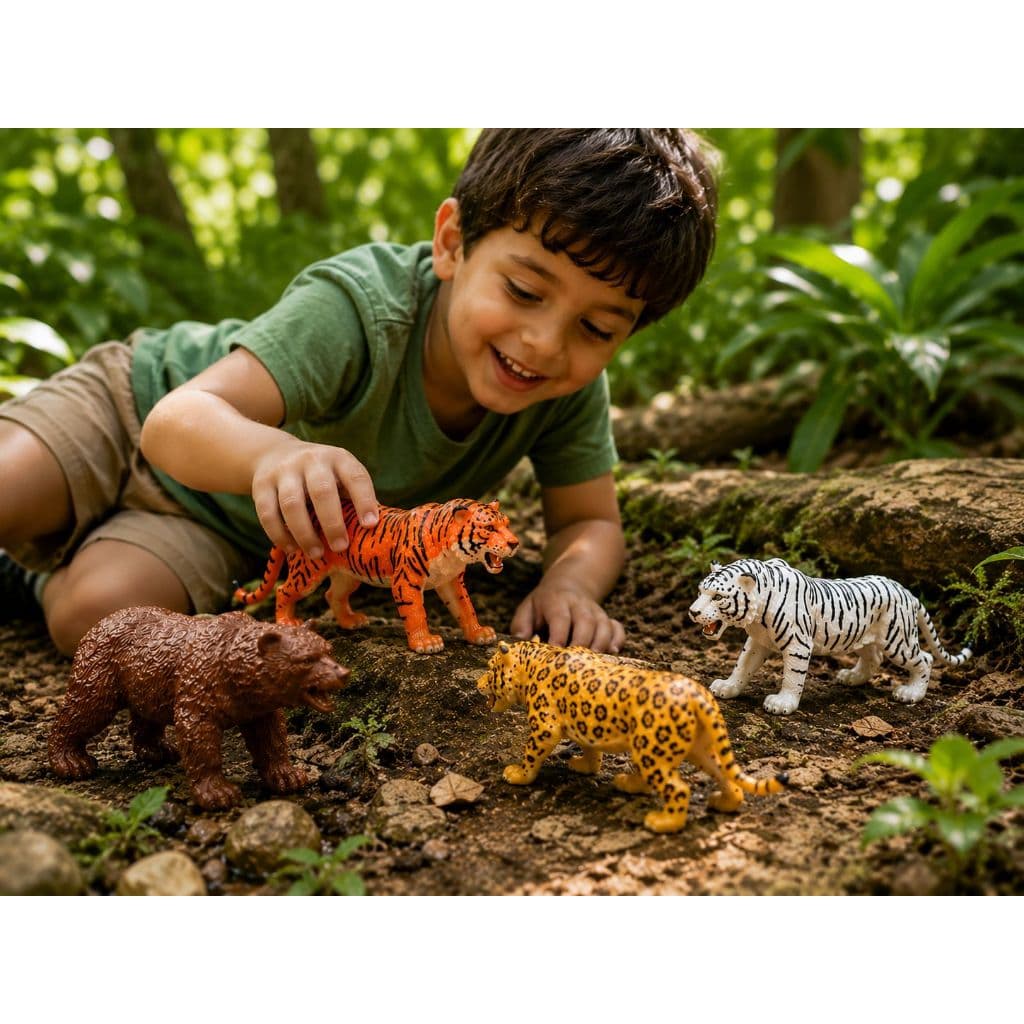 Kit Animais Selvagens Infantil 4 Peças Educativo Safari Tigre onça urso hipopótamo