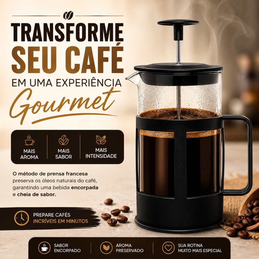 Cafeteira Prensa Francesa 350ml French Press Inox Café Chá Leite Vidro Borossilicato