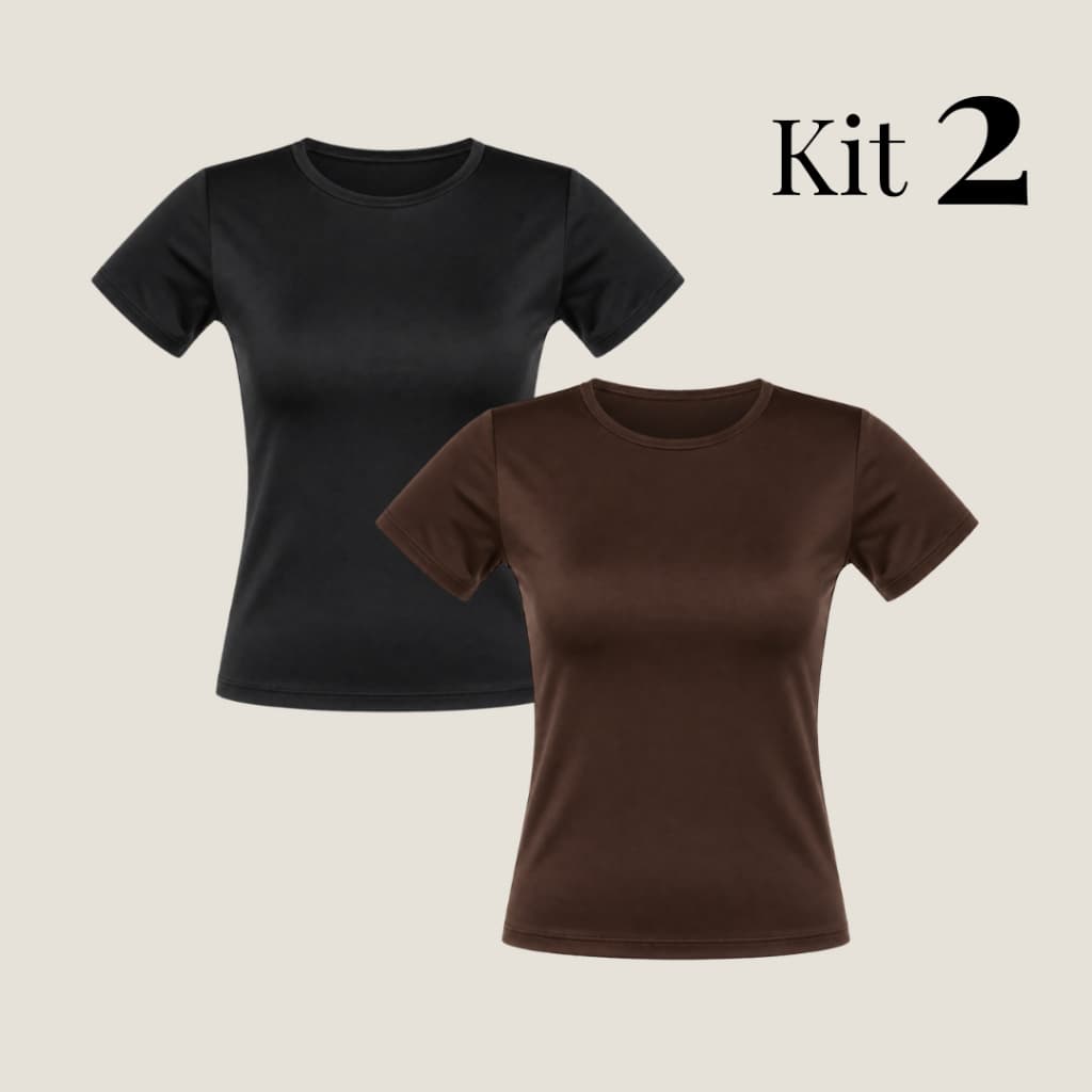 Kit 2 Blusas Feminina Baby Tee Suplex Premium Básica Casual Estilosa Tendência kit blusa feminina