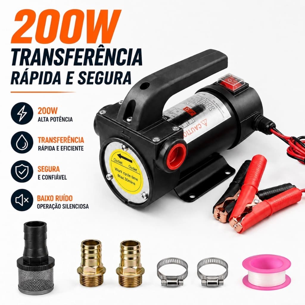 12V Bomba Elétrica de Transferência de Combustível 200W - 40L/min Para Diesel e Querosene Moto Carro Barco Jet Ski