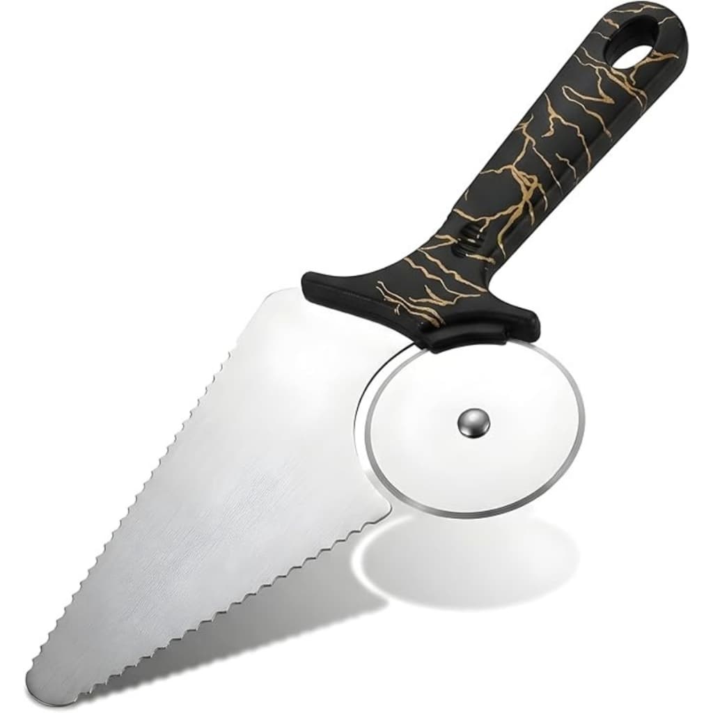 Espátula Cortador de Pizza 2 em 1 Inox Cabo Plástico Antiaderente Cortar Servir Multiuso Cozinha