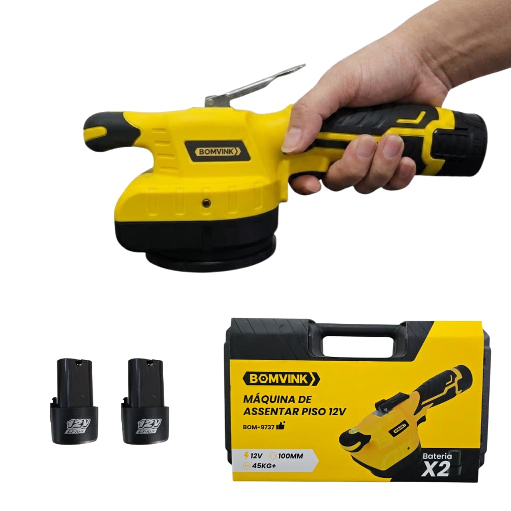 Maquina De Assentar Piso E Porcelanato Ventosa Vibratoria Bomvink 12v Com 2 Baterias Suporta 45kg