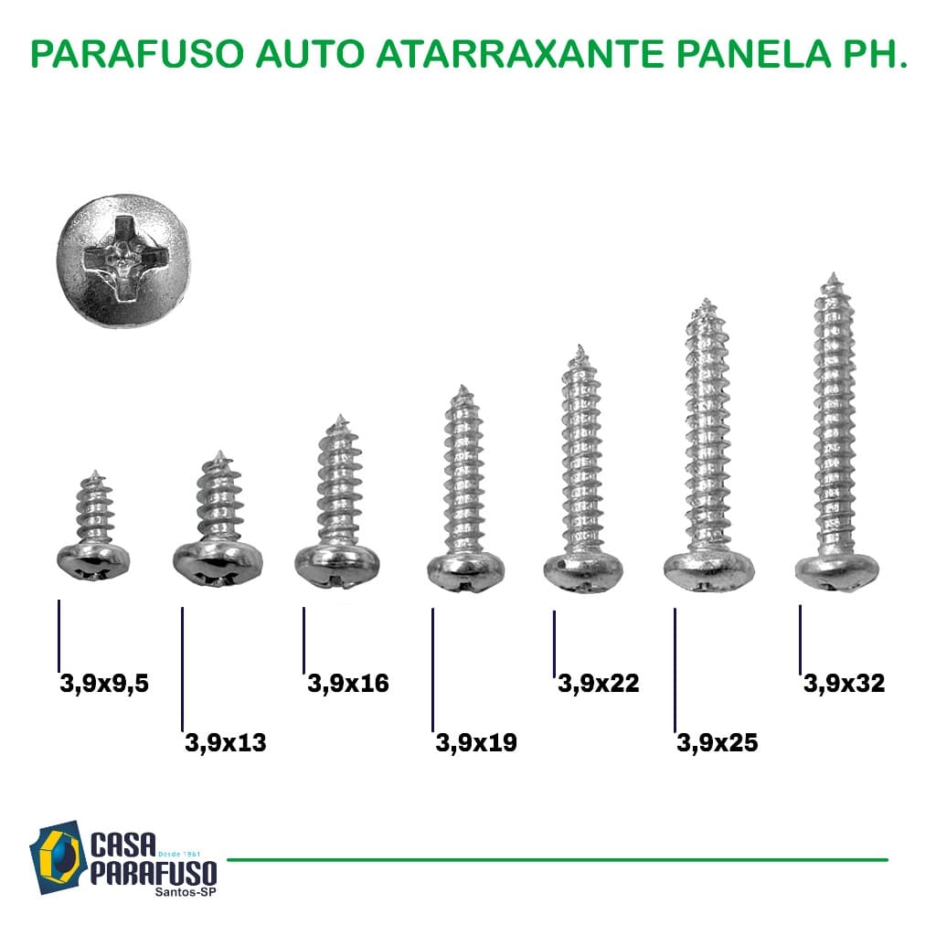 PARAFUSO - 3,9 MM - AUTO ATARRAXANTE PANELA PHILIPS - ZINCADO - 100 Unidades