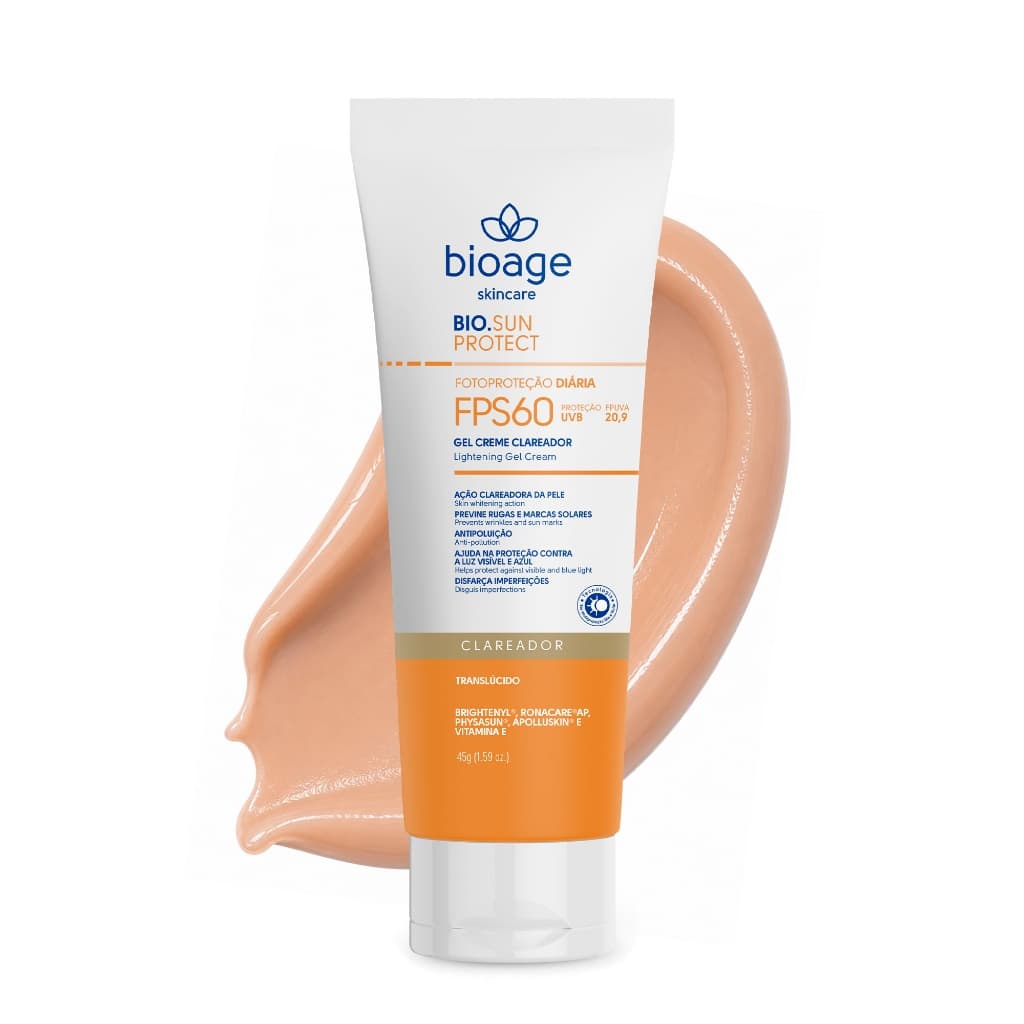 Bioage Protetor Solar Facial FPS60 Clareador Tom Translúcido 45g