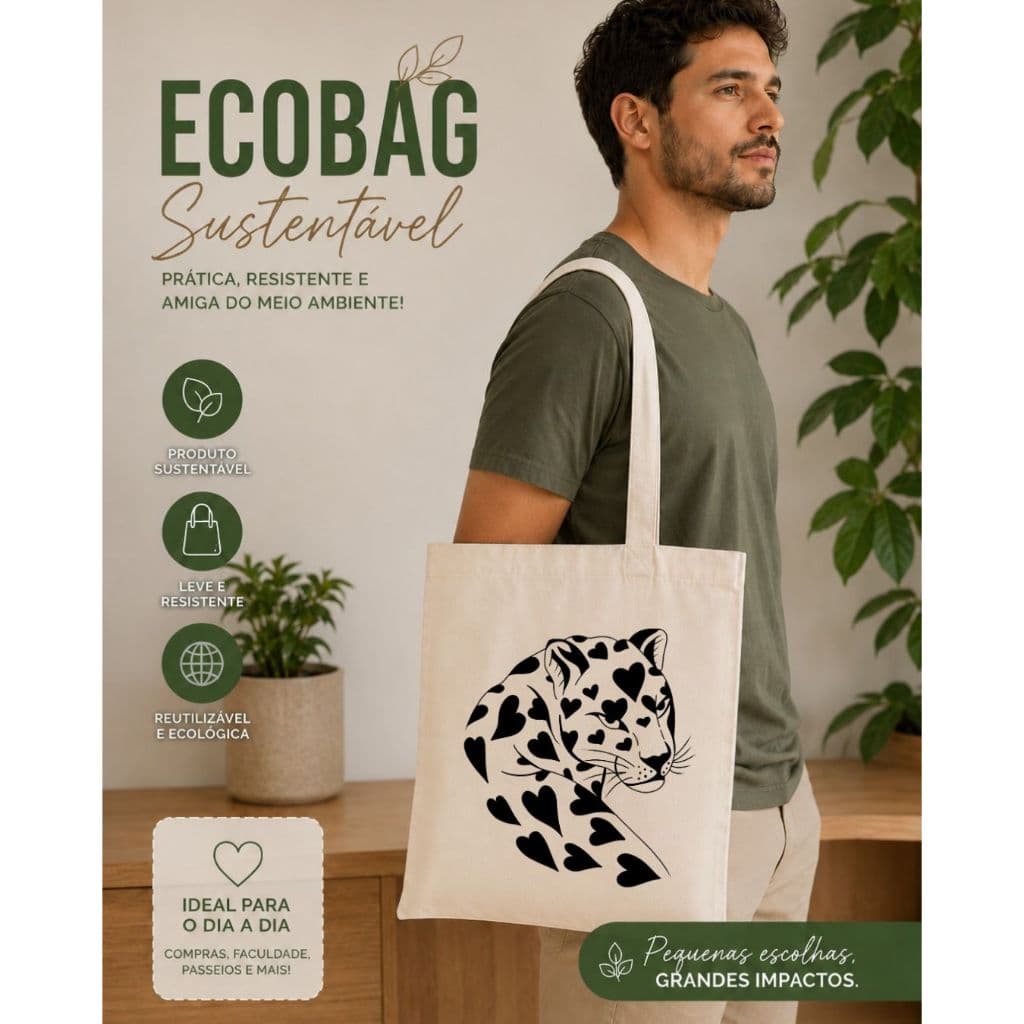 Ecobag Estampa Onça Bolsa Ecologica Feminina Animal Print Sacola Reutilizável Unissex