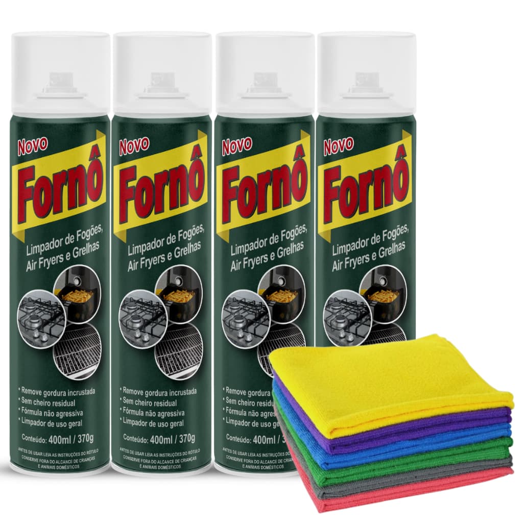 Kit C/ 4 Fornô Espuma Limpadora Desengordurante P/ Fogão Forno Grelhas e Air Fryer + Pano