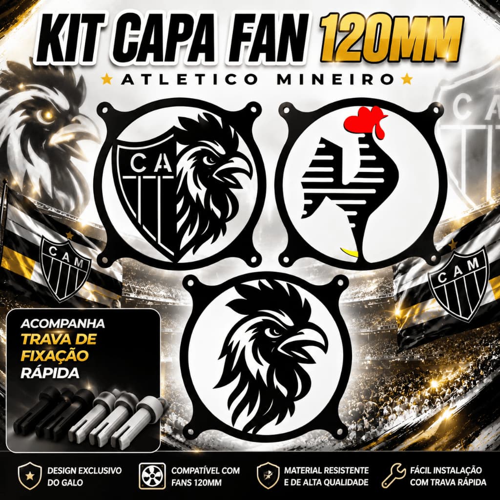 Kit Capa Fan 120mm Atletico Mineiro Galo Pc Gamer Setup Gamer Grelha