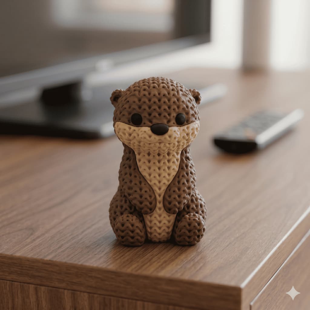 Lontra Decorativa Estilo Tricô Miniatura Colecionável Fofa