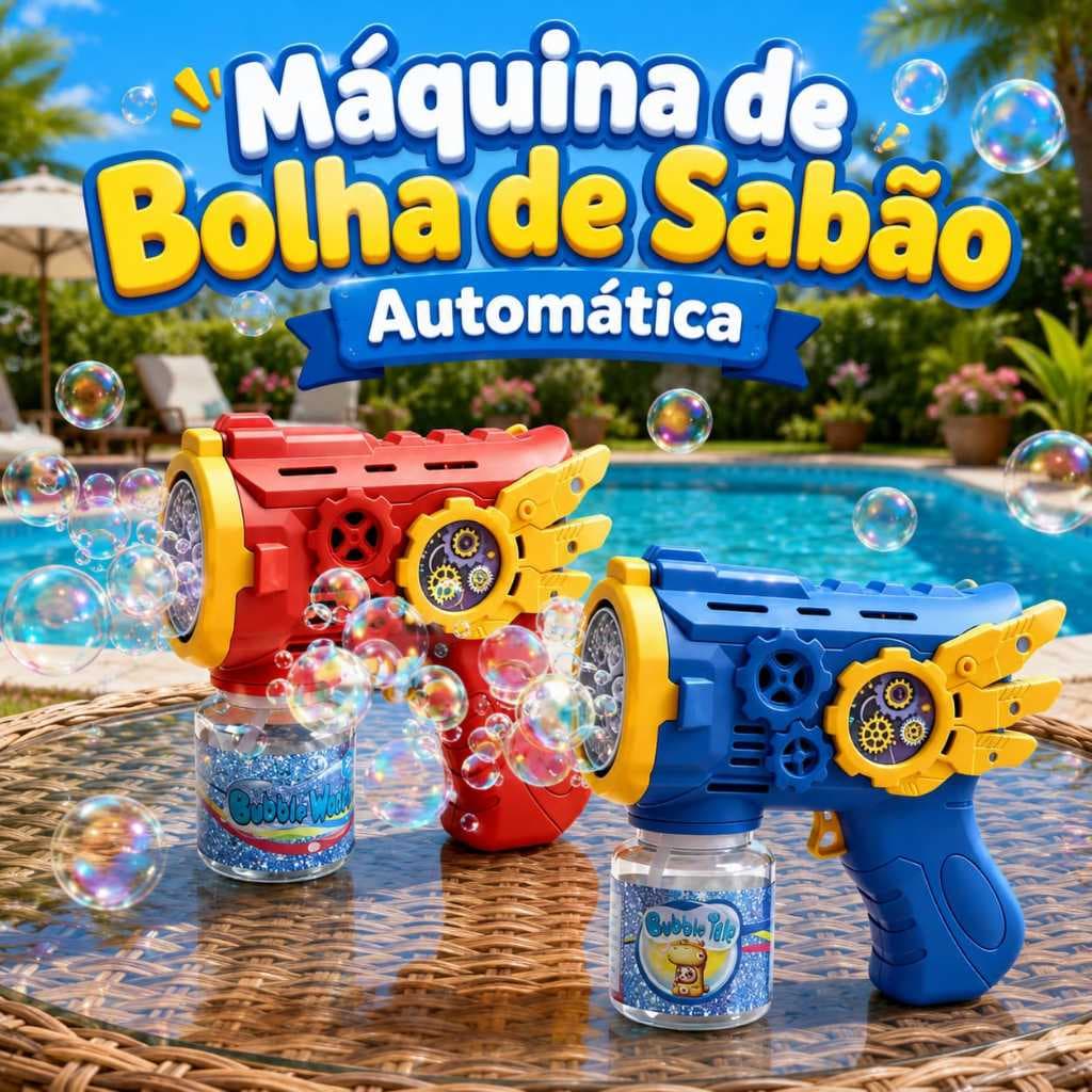 Brinquedo Arminha de Bolha de Sabão Automática para Crianças + Líquido