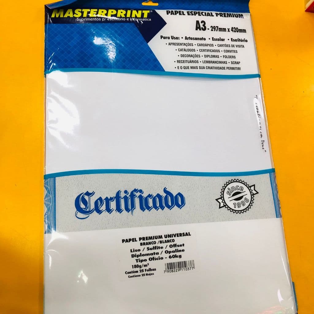 PAPEL BRANCO DIPLOMATA/LISO/OFFSET 180G/M A3 - 25FOLHAS