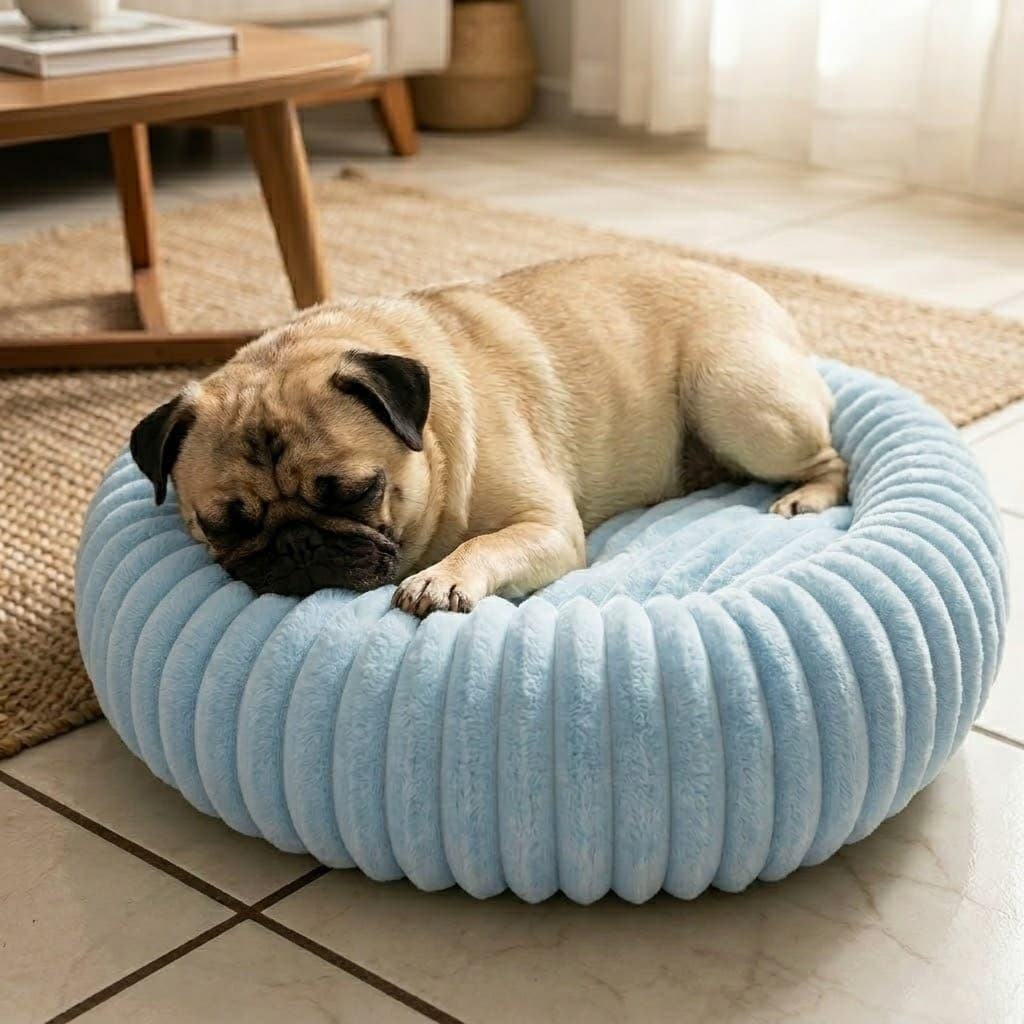 Cama Pet Donut Super Macia Pelúcia Canelada Redonda para Cachorro e Gato Confortável