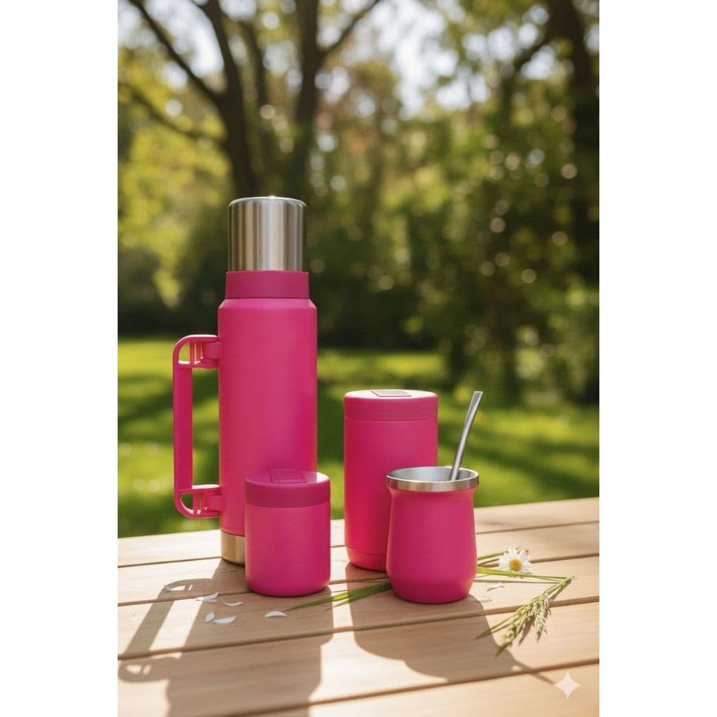 Kit Garrafa Térmica 1,0 LT e 1,3 LT + Dois Portas Ervas e Copo - Ideal Para Chimarrão/Tereré