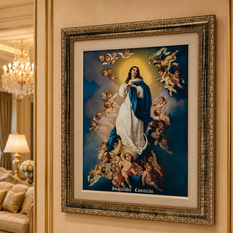 Quadro Imaculada Conceição –Quadro Resinado – 40x50 – Moldura Dourada
