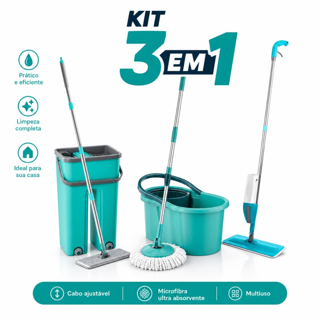 Mop Giratório Spray Flat Spin Cabo Inox 8L e 12L
