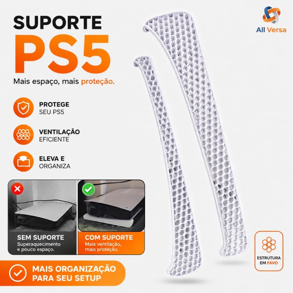 Suporte Horizontal PS5 Slim Digital – Formato Bolha Ultra Estável | PLA Premium - Seguro