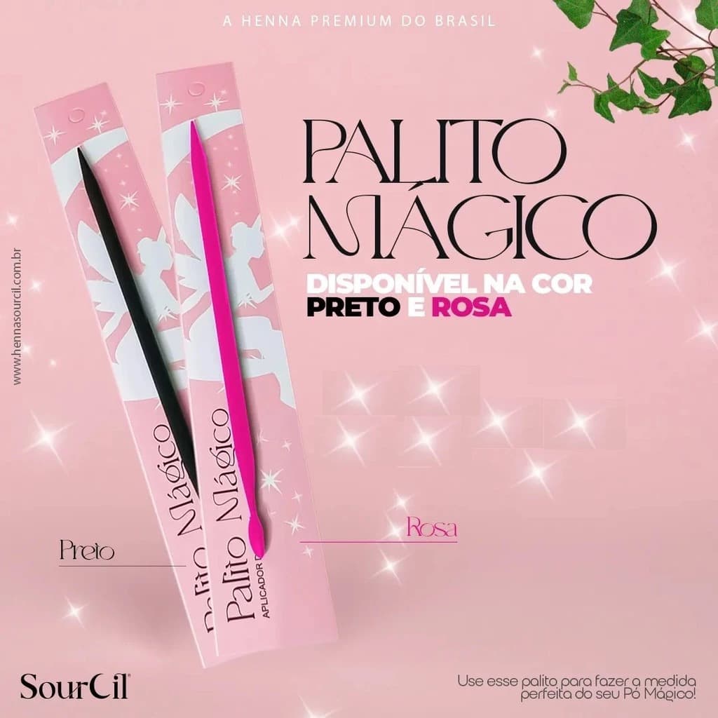 Palito Magico Sourcil Dosador Rosa Preto para Aplicacção de Henna profissional designer com medidor