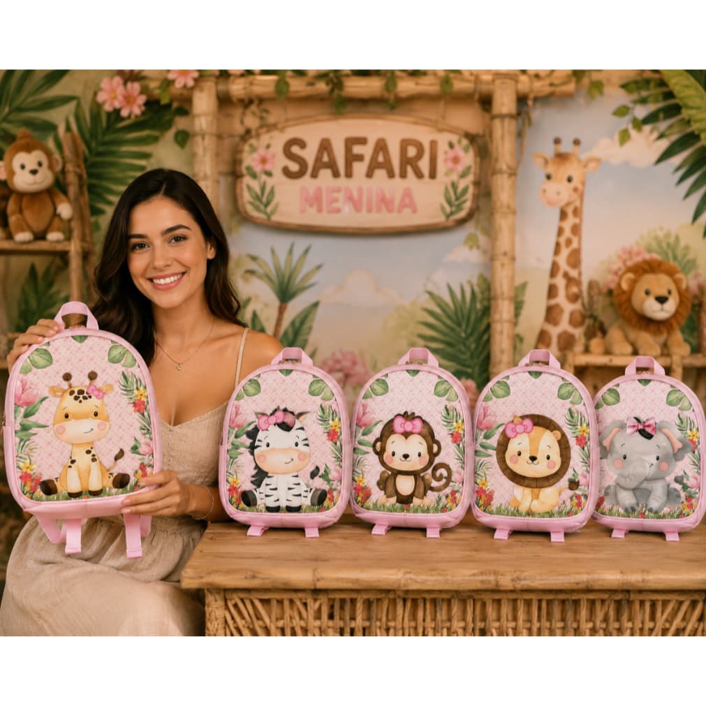 Mochila Safari Menina para Aniversário  Lembrancinhas kits 10/20/30 unidades