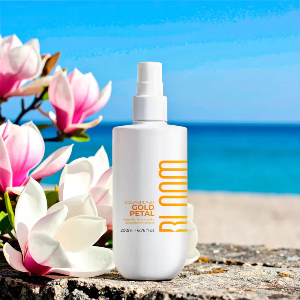 Kit Body Splash Gold Petals Bloom Feminino 200ml Desodorante Colônia Floral Frutado + Loção Hidratante 200g
